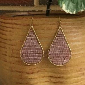 Beaded pink rose colored dangle earrings